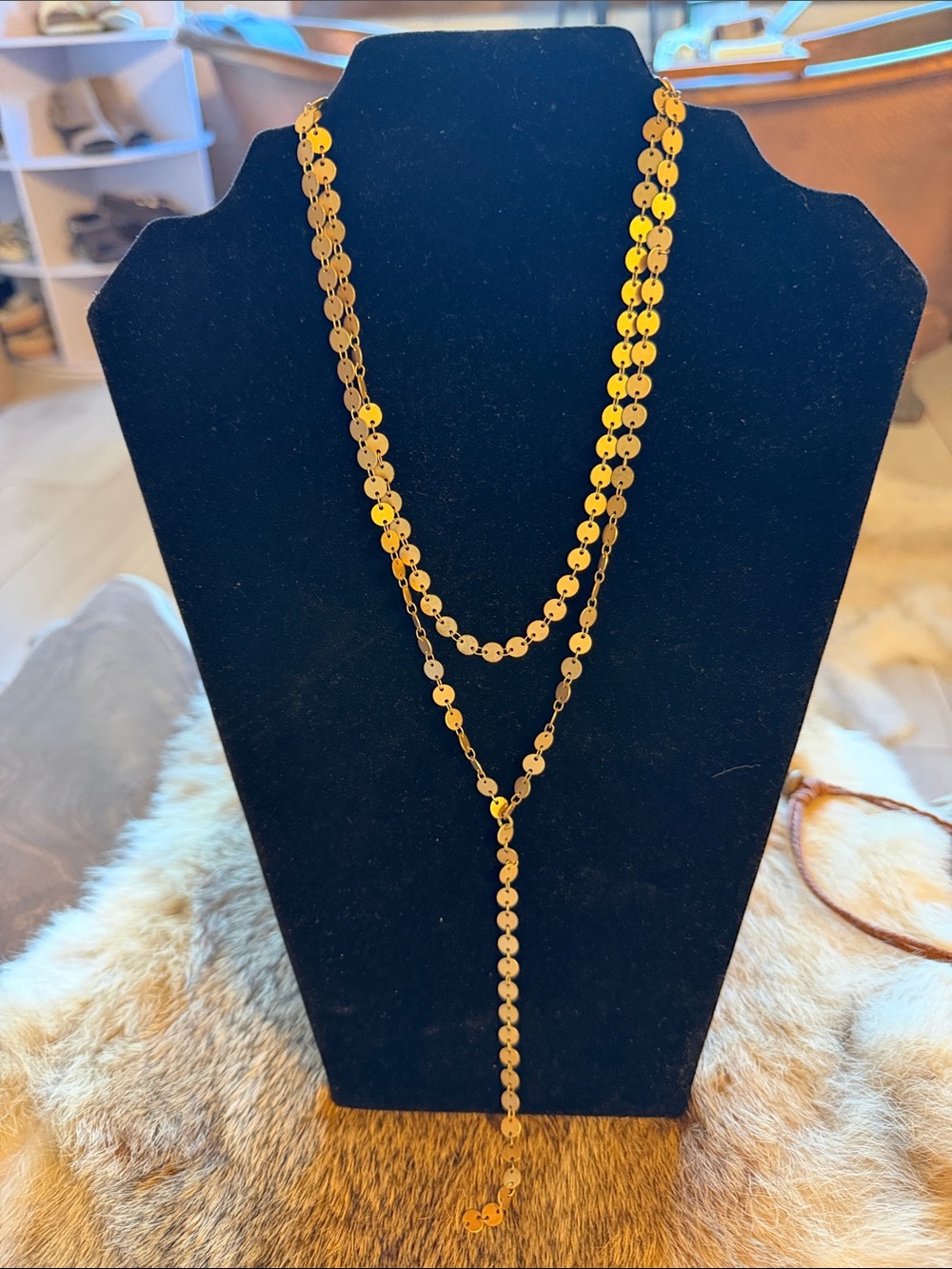 Gold Disc Layered Lariat Necklace - Women Jewelry